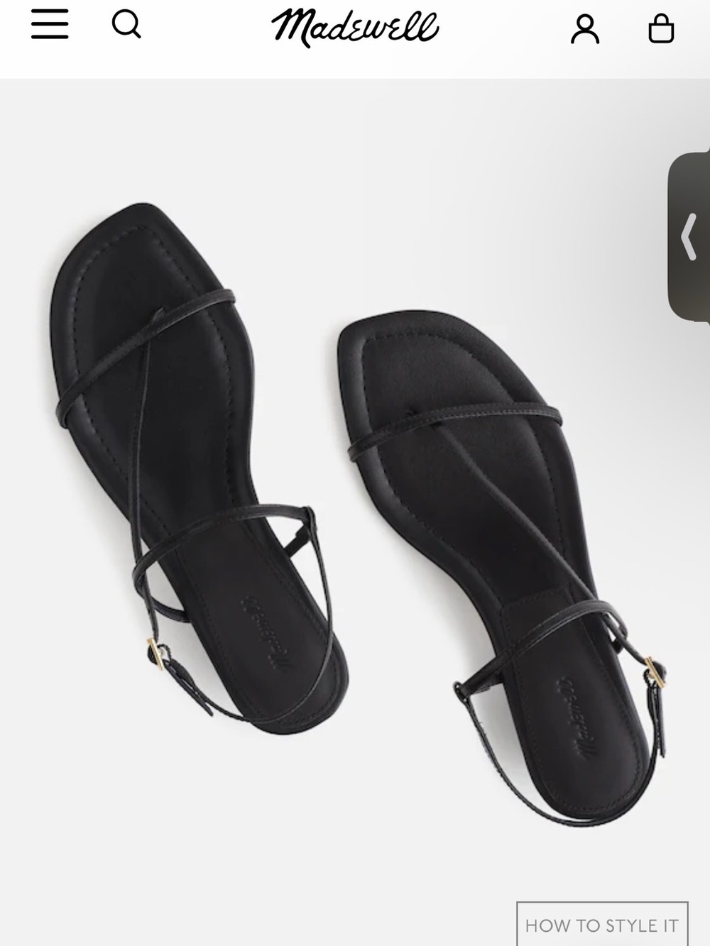 NWOT Madewell Black Leather Minimalist Strappy Sandals